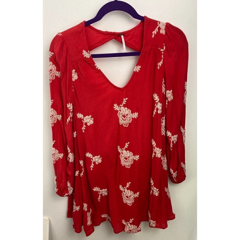 Free People Emma Embroidered Swing Dress Back Cut-Out - Size XS
